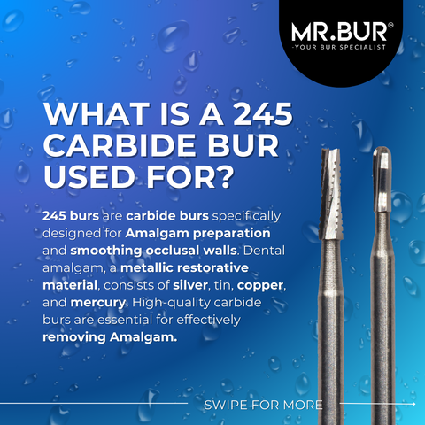 This picture shows Mr. Bur 1158 bur which is the best 245 carbide bur so far, best quality carbide bur for amalgam preparation and for smoothing occlusal walls.