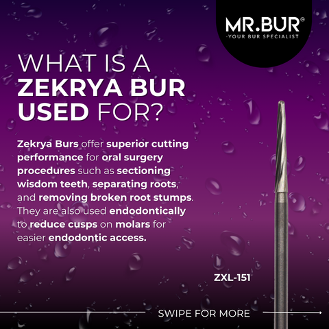 This picture explain what is a Zekrya bur used for especially in the used of endodontic for reducing cusps on molars.